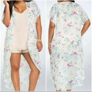 Torrid Kimono Cardigan Top Duster Birds Floral Boho Open Front Blouse Size 1X